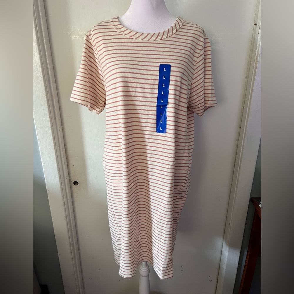 Ladies Buffalo Pink striped T Shirt Dress Bnwt Size Large. Summer, casual, Beach